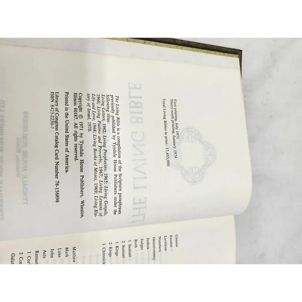 The Living Bible Paraphrased Tyndale House 1974 Vintage Green Hardcover Bible